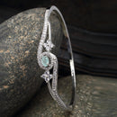 Rhodium Plated Silver Toned Round Sea Green American Diamond Studded  Bracelet