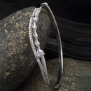 Rhodium-Plated Silver Toned White Teardrop Shape American Diamond Studded Bracelet