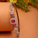 Rhodium-Plated Silver Toned Square Shaped Red American Diamond Studded Bracelet