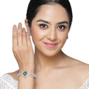 Rhodium-Plated Silver Toned Emerald Green American Diamond Studded Bracelet