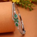 Rhodium-Plated Silver Toned Flower Green American Diamond Studded Bracelet