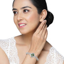 Rhodium-Plated Silver Toned Emerald Green American Diamond Studded Bracelet