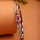 Rhodium Plated Silver Toned Square Ruby Red American Diamond Studded Bracelet