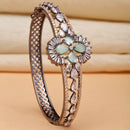 Rose Gold-Plated Black Toned Sea Green American Diamond Studded  Bracelet