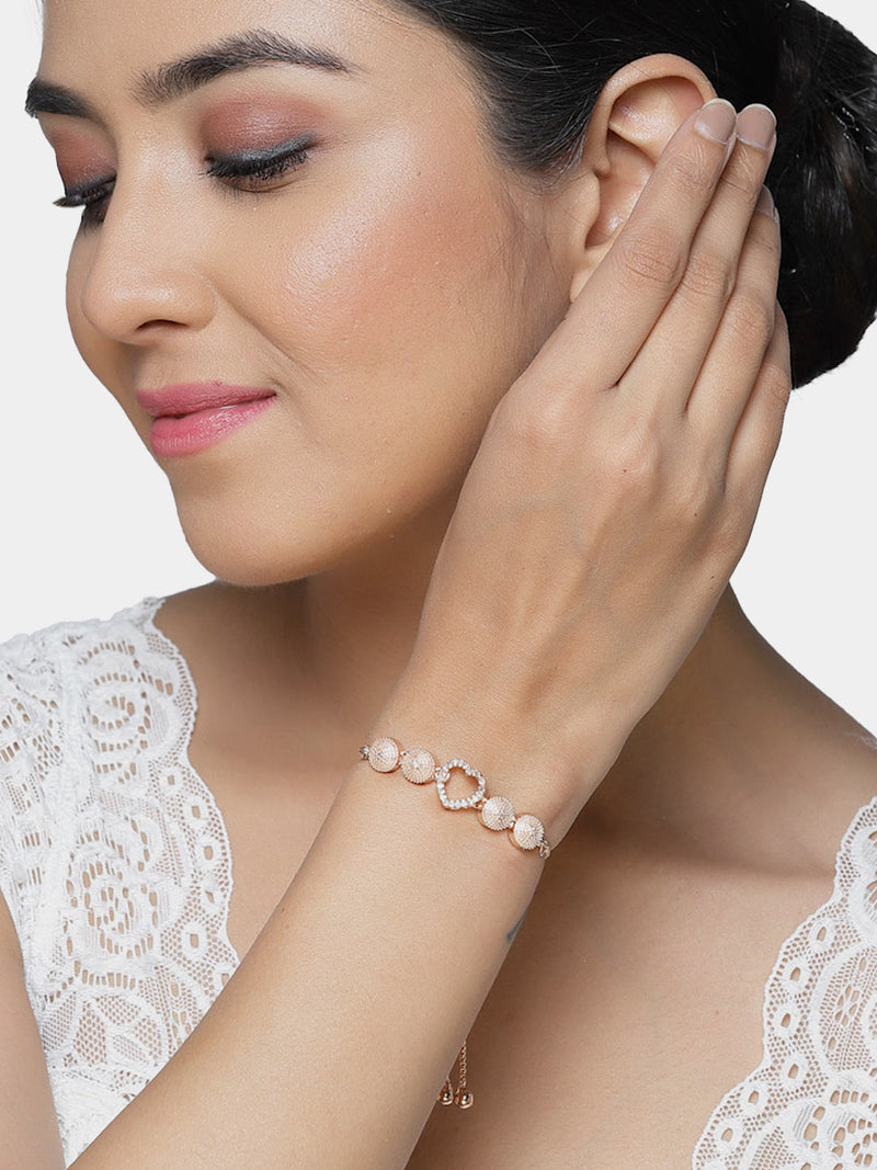 Rose Gold Plated Halo Star Charm Beaded & Floral Design  Set Of 2 Stackable Adjustable Bracelet