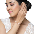 Rose Gold Plated American Diamond Studded Halo Heart & Round Charm Adjustable Bracelet Combo Set of 2