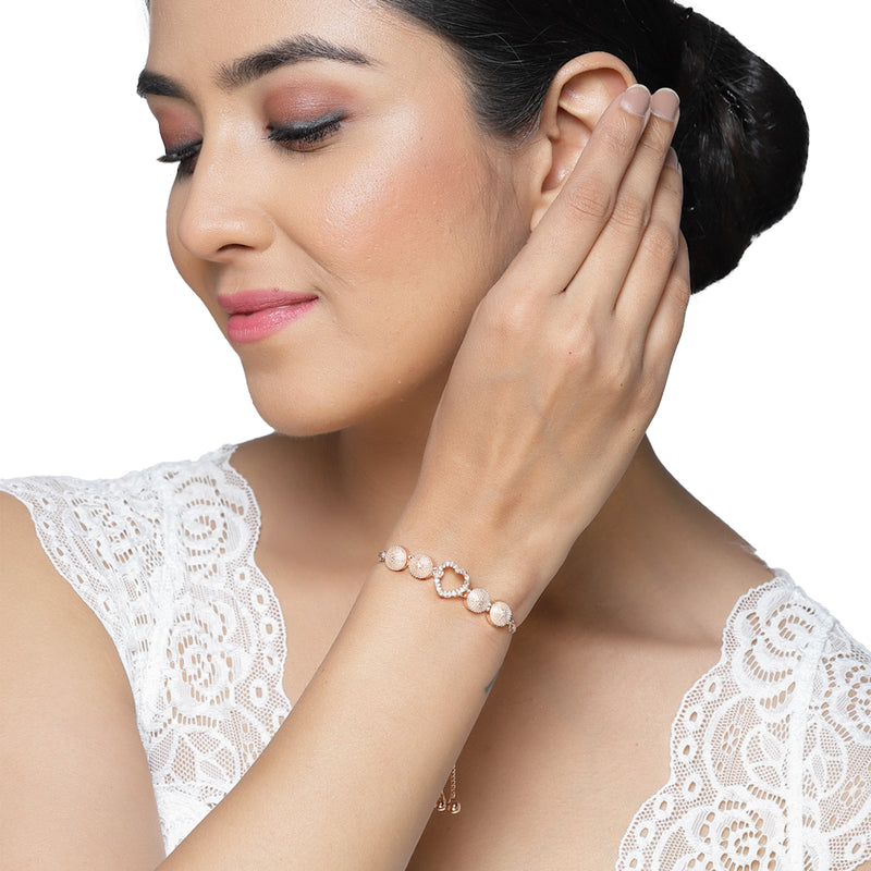 Rose Gold Plated Halo Star Charm Beaded & Floral Design  Set Of 2 Stackable Adjustable Bracelet