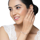 Rose Gold Plated Halo Square Charm Beaded & Pink Floral Design Set Of 2 Adjustable Stackable Bracelets