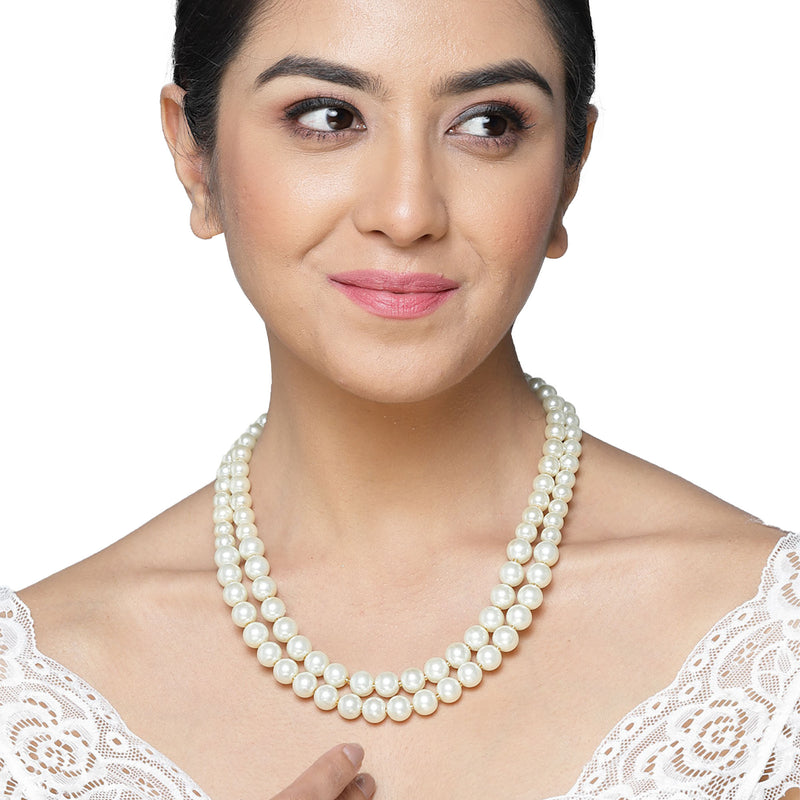 Gold-Plated White Pearls Studded Layered Necklace
