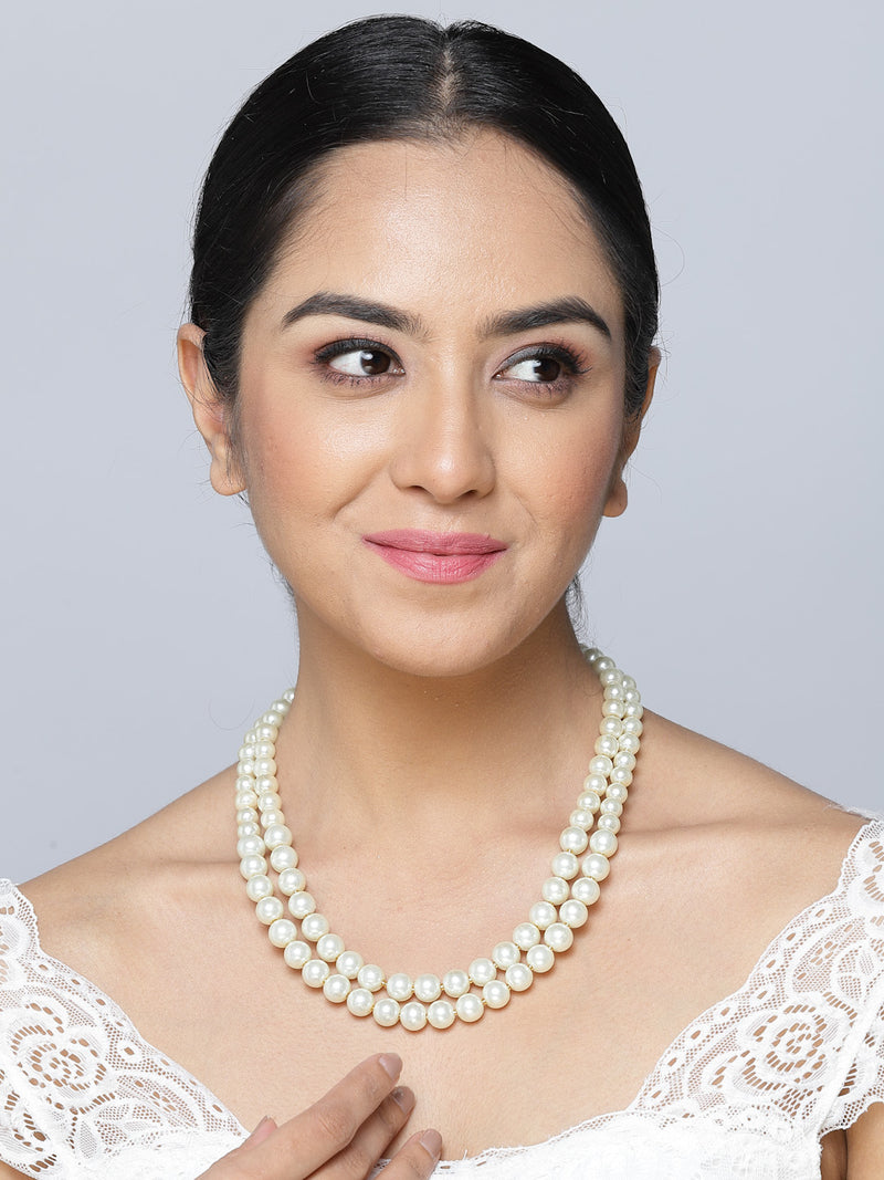 Gold-Plated White Pearls Studded Layered Necklace