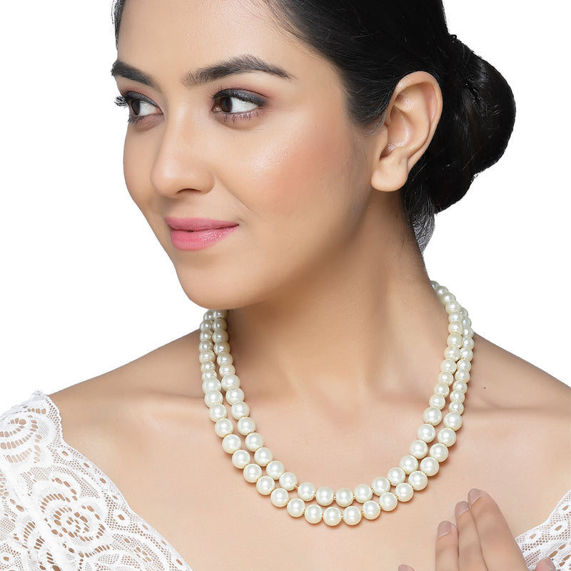 Gold-Plated White Pearls Studded Layered Necklace