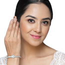 Rhodium-Plated Silver Toned Petal Shaped Sea Green American Diamond Studded Bracelet