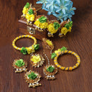 Gold-Plated Yellow-Green Gota Patti Floral White Pearls Beaded Haldi & Mehendi Jewellery Set with Maang Tikka & Haathphool Ring