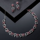 Rhodium-Plated American Diamond Studded Leaf & Circular Shaped Necklace With Earrings Set