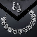 Rhodium-Plated White American Diamond Studded Classic Necklace with Earrings Jewellery Set