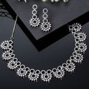 Rhodium-Plated Pink American Diamond Studded Classic Necklace with Earrings Jewellery Set
