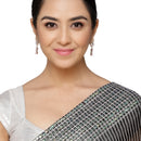 Rhodium-Plated Pink & White American Diamond studded Square & Teardrop Shaped Contemporary Drop Earrings