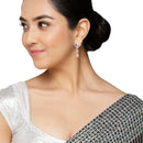 Rhodium-Plated Pink & White American Diamond studded Square & Teardrop Shaped Contemporary Drop Earrings