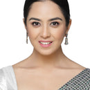 Rose Gold-Plated Gunmetal Toned Sea Green American Diamond studded Quirky Shaped Drop Earrings