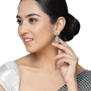 Rose Gold-Plated Gunmetal Toned Sea Green American Diamond studded Quirky Shaped Drop Earrings