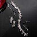 Rhodium-Plated Pink American Diamonds Studded Quadrate Shaped Necklace & Earrings Jewellery Set