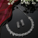 Rhodium-Plated White American Diamonds Studded Quadrate Shaped Necklace & Earrings Jewellery Set