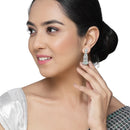 Rhodium-Plated Sea Green American Diamond studded Quirky Shaped Drop Earrings