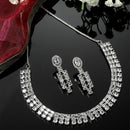 Rhodium-Plated White Round Shape American Diamonds Studded Necklace & Earrings Jewellery Set