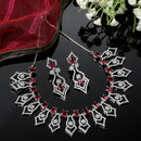 Rhodium-Plated Red American Diamond Studded Tempted Necklace & Earrings Jewellery Set