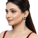 Rhodium-Plated With Silver-Toned American Diamond Studded Drop Earrings