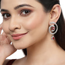 Rhodium-Plated with Silver-Toned American Diamond Circular Drop Earrings
