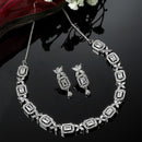 Rhodium-Plated White American Diamonds Studded Cubical Necklace & Earrings Jewellery Set