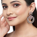 Rose Gold-Plated Gunmetal Toned American Diamond Studded Circular Chandbali Earrings