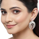 Rhodium-Plated with Silver-Tone Pink & White American Diamond Studded Circular Contemporary Drop Earrings