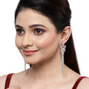 Rhodium-Plated With Silver-Toned American Diamond Studded Drop Earrings