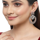 Rose Gold-Plated Gunmetal Toned American Diamond Studded Circular Chandbali Earrings