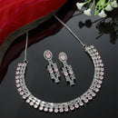 Rhodium-Plated Pink Round Shape American Diamonds Studded Necklace & Earrings Jewellery Set