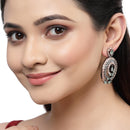 Rose Gold-Plated Gunmetal Toned Sea Green American Diamond Studded Circular Contemporary Drop Earrings