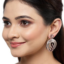 Rose Gold-Plated Gunmetal Toned Pink American Diamond Studded Circular Contemporary Drop Earrings