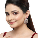Rose Gold-Plated Gunmetal Toned Pink American Diamond Studded Circular Contemporary Drop Earrings