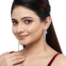 Pink Rhodium-Plated with Silver-Toned American Diamond Contemporary Drop Earrings