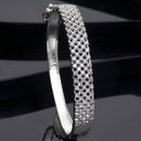 Rhodium-Plated Silver Toned White Geometric Shape American Diamond Studded Bracelet