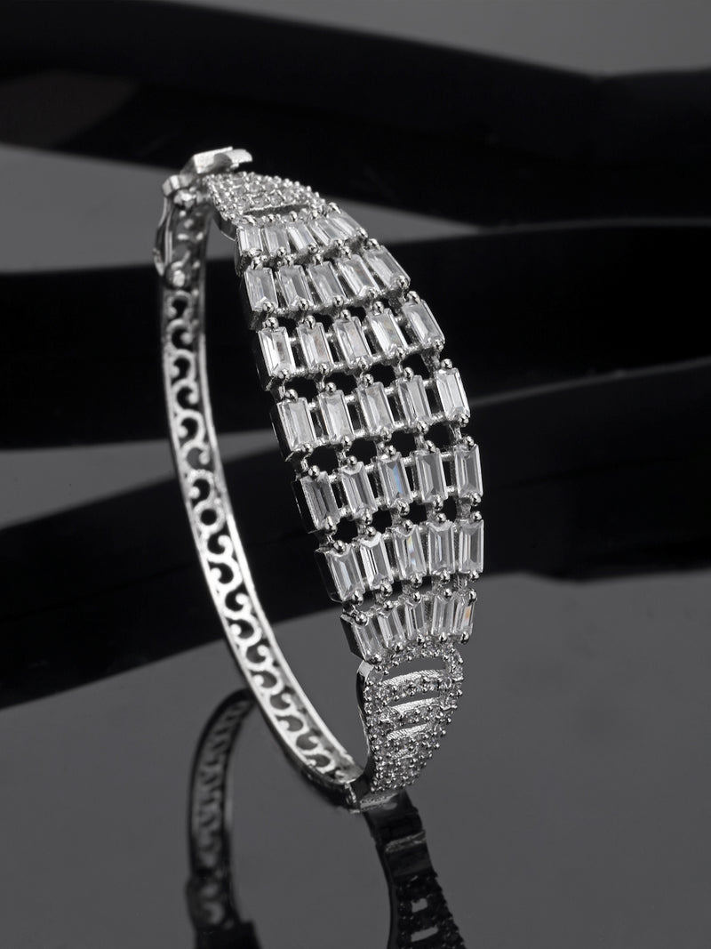 Rhodium-Plated White American Diamond Studded Kada Bracelet