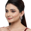 Rhodium-Plated with Silver-Toned American Diamond Circular Drop Earrings