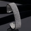 Rhodium Plated Silver Toned White American Diamond Studded  Cuff Bracelet