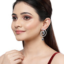 Rhodium-Plated with Silver-Toned American Diamond Circular Drop Earrings