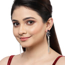 Navy Blue Rhodium-Plated with Silver-Toned American Diamond Contemporary Drop Earrings