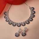 Rhodium-Plated Navy Blue American Diamond Studded Classic Necklace with Earrings Jewellery Set
