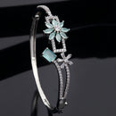 Rhodium-Plated Silver Toned Sea Green American Diamond Studded Bracelet