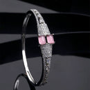 Rhodium-Plated Silver Toned Square Shaped Pink American Diamond Studded Bracelet